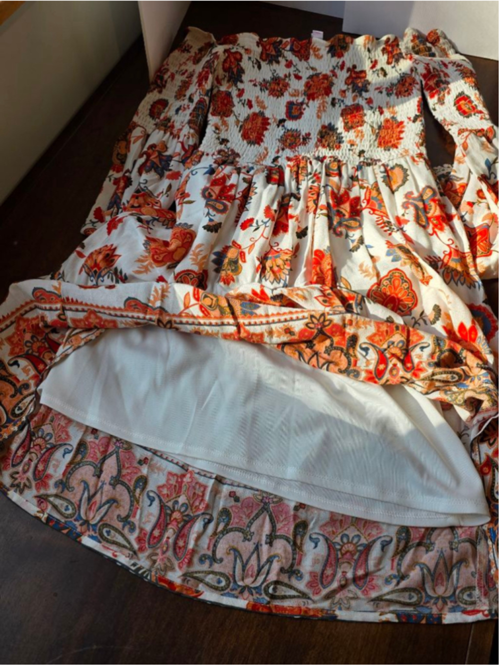 Women's Xhilaration Mini Dress XS White Orange Floral Off Shoulder - Picture 5 of 8